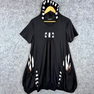 T&Y‎ Tunic Dress Womens Small Medium Black White Streetwear Hooded Grunge Flowy